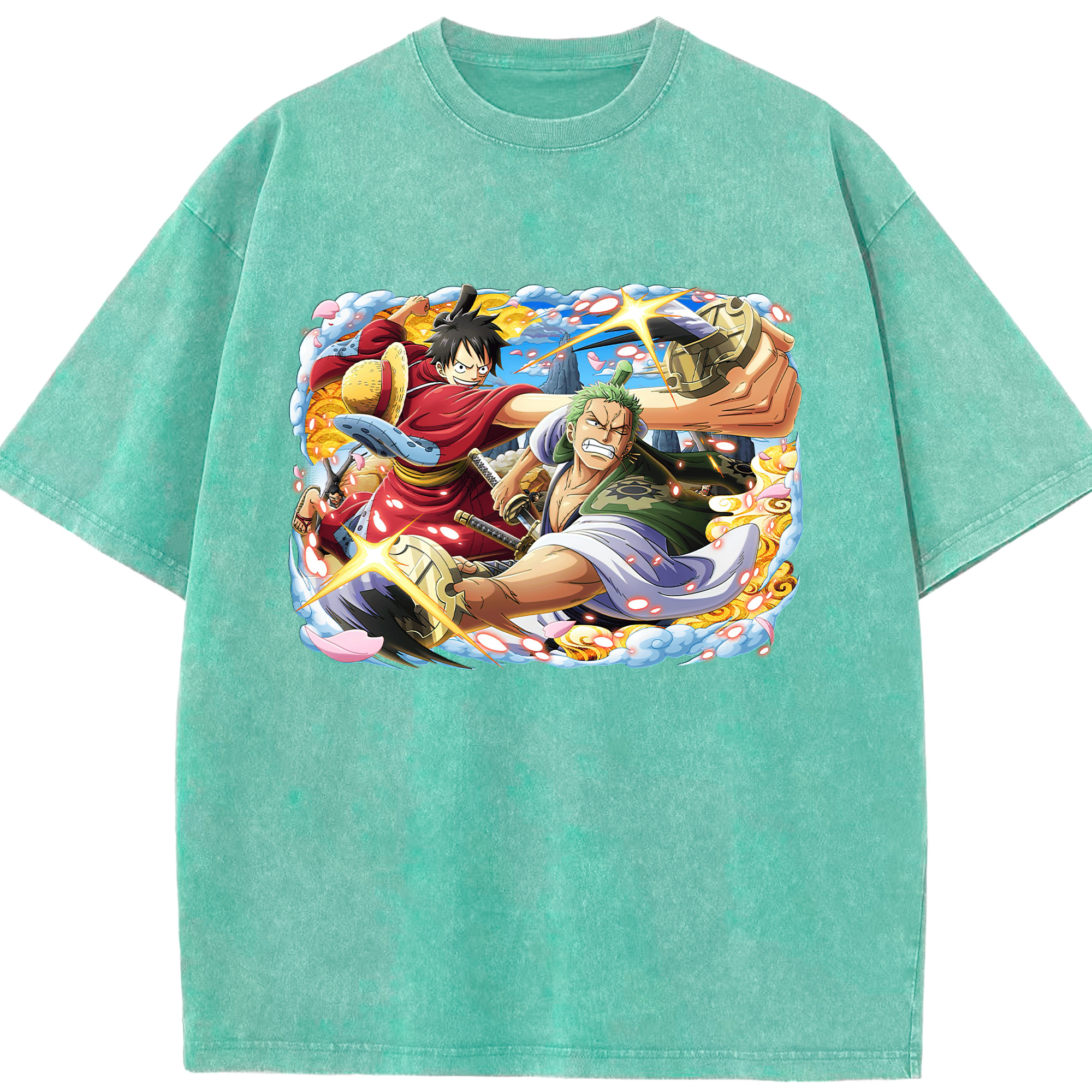 ワンピース モンキー・D・ルフィ ONE PIECE Monkey D. Luffy 綿100% ヴィンテージ風 半袖Tシャツ（フロントプリント）
